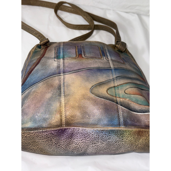 Vintage Anuschka Hand Painted Shoulder Bag Purse Genuine Leather - Picture 8 of 13